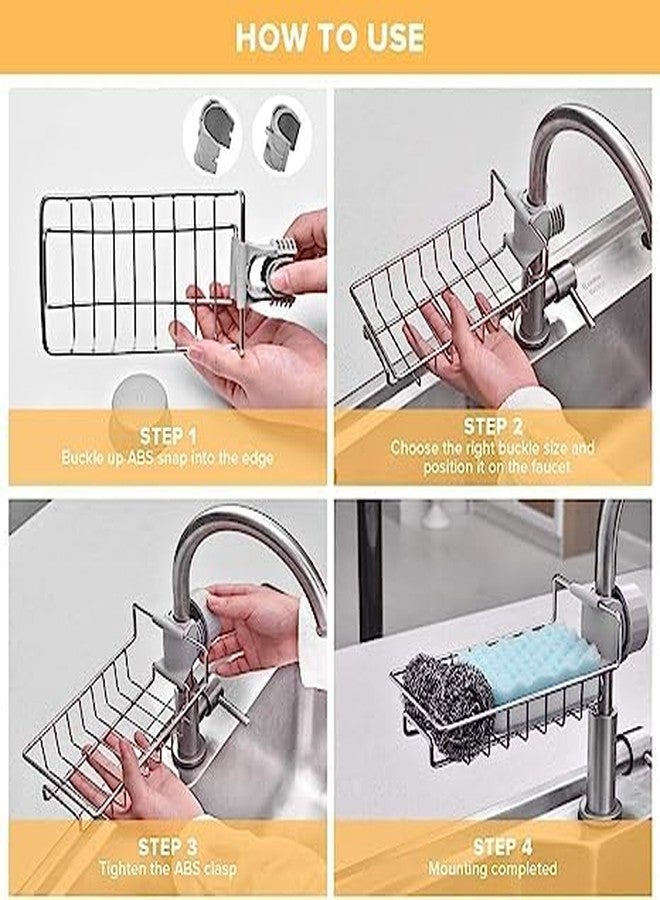 NOBILEA Stainless Steel Kitchen and Bathroom Faucet Soap Scrubbers Sponge Holder Rack Hanging Sink Organizer Stand Caddy Rack Towel Holder Faucet Caddy for Bathroom Shelf - Image 3